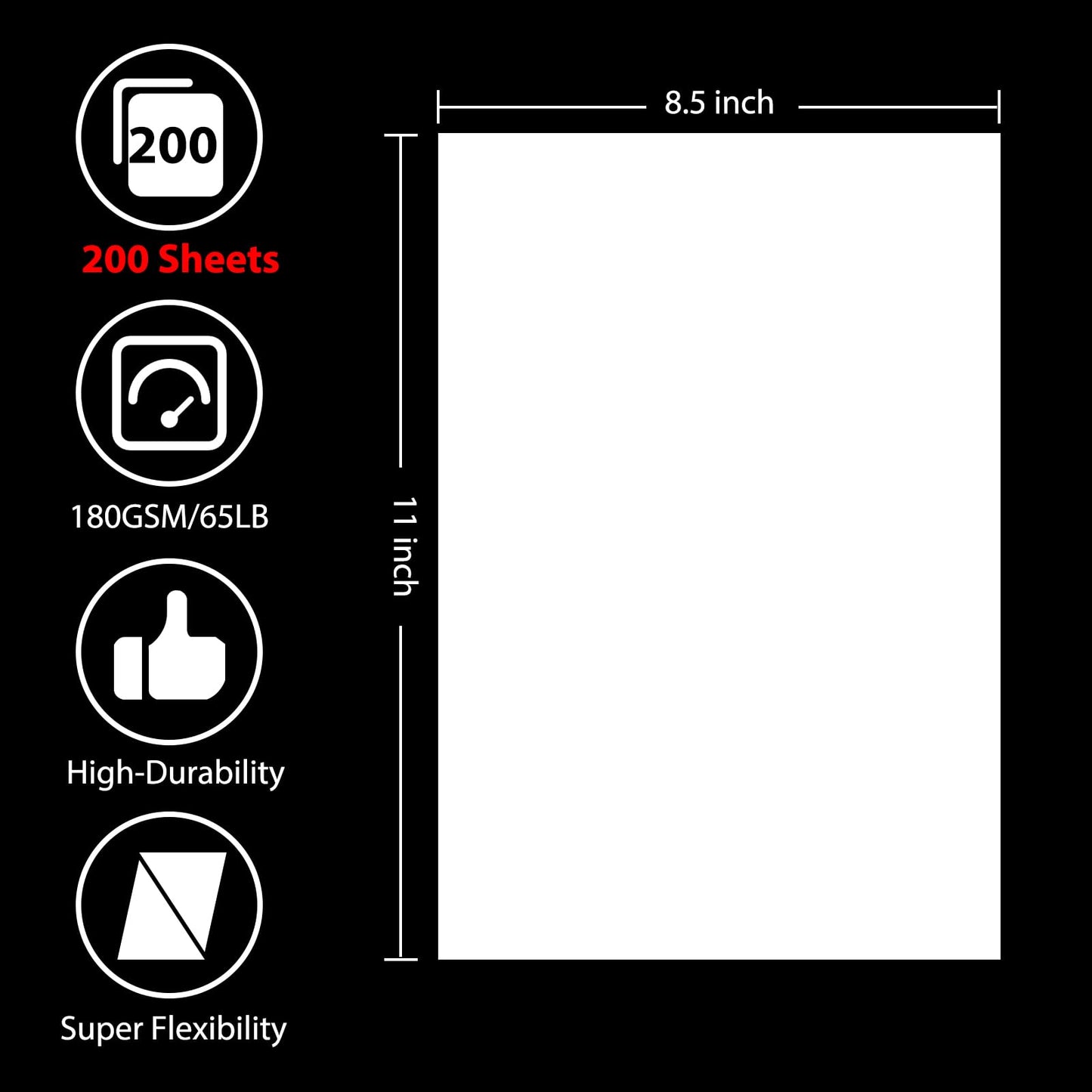 OcePor 200 Sheets White Cardstock 8.5” x 11”, 65lb/180gsm White Card Stock, Thick Card Stock Paper, Heavy Cardstock Paper for Printer, Resume, Scrapbooks, Art, Crafts, Business Cards