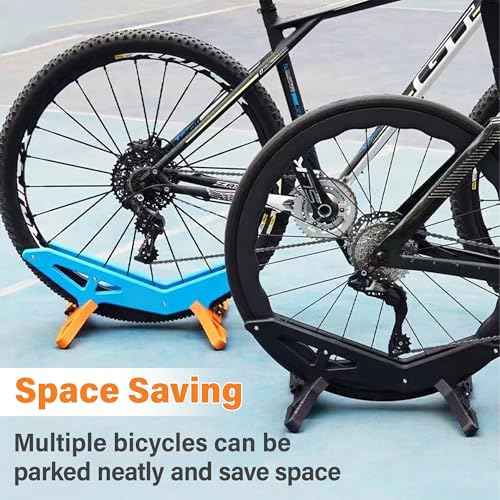Adjustable Bike Parking Stand Fits 16-29 Inch Bicycles, Compatible with 23c-3.0 Tire Width ? Heavy-Duty Plastic, Easy Installation, Stylish Two-Tone Design (Blue&Orange)