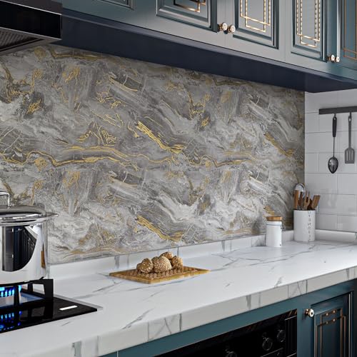 VaryPaper 15.7''x78.7'' Matte Marble Countertop Contact Paper Waterproof Grey Marble Wallpaper Peel and Stick Counter Top Covers for Kitchen Removable Self Adhesive Marble Vinyl for Table Desk Shelves