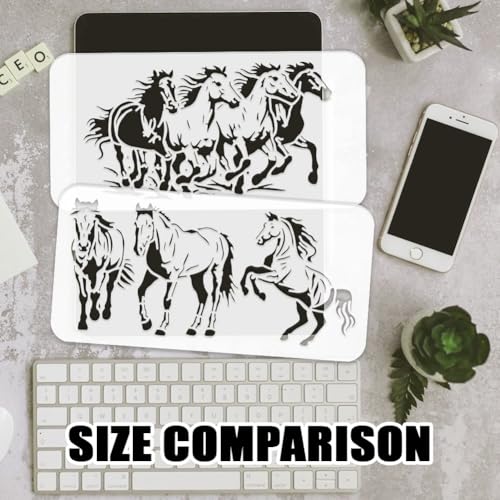 FINGERINSPIRE 3pcs Horse Border Stencil, 11.8x5.9in Running, Walking, Jumping Horse Drawing Templates for Wall, Tile, Floor, Wood
