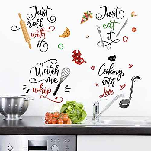 wondever Kitchen Food Wall Stickers Quotes Kitchenware Lettering Peel and Stick Wall Art Decals for Cupboard Dining Baking Room Restaurant