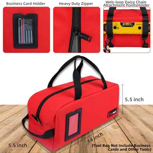 MELOTOUGH Canvas Tool Bags 14 Inch Tool Tote Bag with Zipper Heavy Duty Portable Tool Bag Organizer for Electrician,Technician,Mechanic(Black&Red)