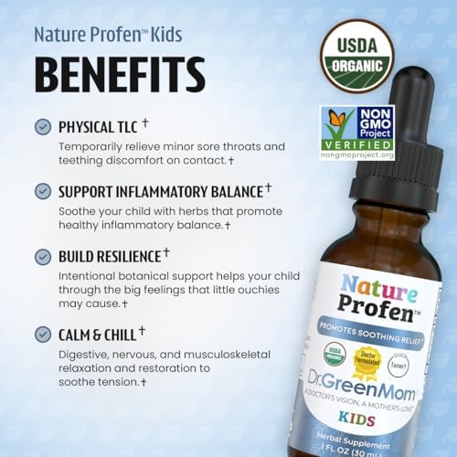 Dr. Green Mom Nature Profen Natural Relief for Infants & Kids | USDA Organic Herbal Drops for Teething, Growth Spurts, and Occasional Discomfort | Natural Child & Baby Comfort Aid