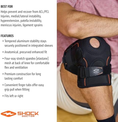 Shock Doctor Knee Brace Support, Compression Sleeve w/side Stabilizers, Patellar Support, Meniscus Injuries, Ligament Sprains, Knee Sleeve, Knee Brace for Men & Women, Running, Walking
