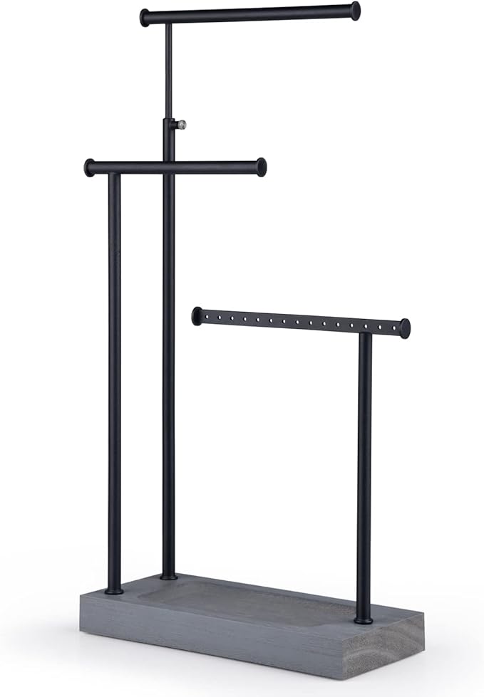 SRIWATANA Jewelry Organizer Display Extra Tall Necklace Holder 3 Tier Jewelry Tree Stand, Gift Idea (Weathered Grey & Black)