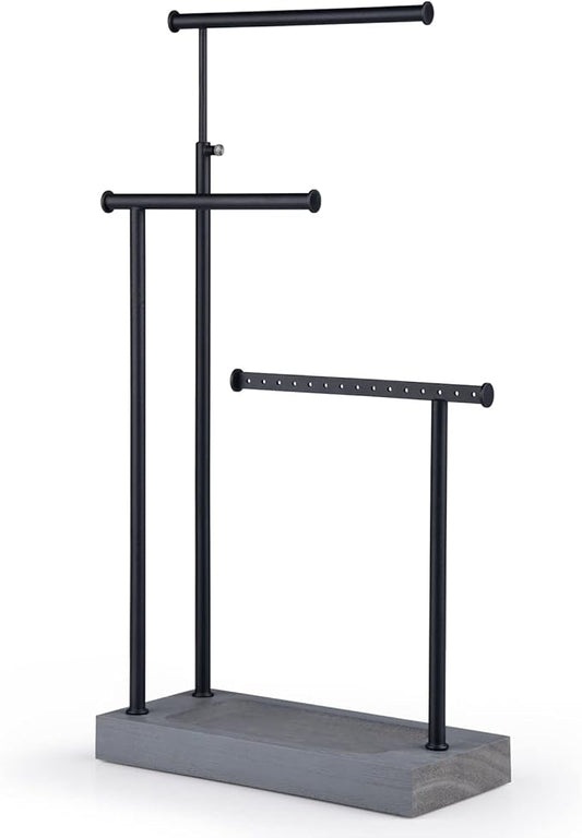 SRIWATANA Jewelry Organizer Display Extra Tall Necklace Holder 3 Tier Jewelry Tree Stand, Gift Idea (Weathered Grey & Black)