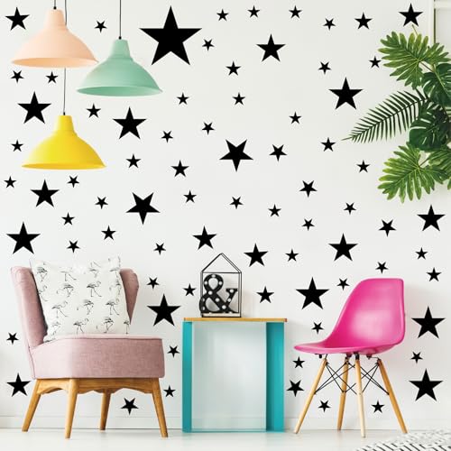 Black Star Wall Decal Stickers for Boys Girls Bedroom Removable Vinyl Star Wall Stickers for Kids Baby Nursery Room Decorations