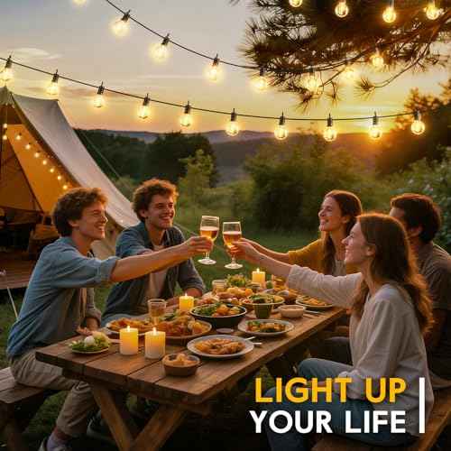 Minetom 75FT Solar String Lights Outdoor with Cable Ties and Hooks, Commercial Waterproof Solar Powered Patio Lights with 35 LED Shatterproof Bulbs, Hanging Light for Outside Backyard Garden Decor