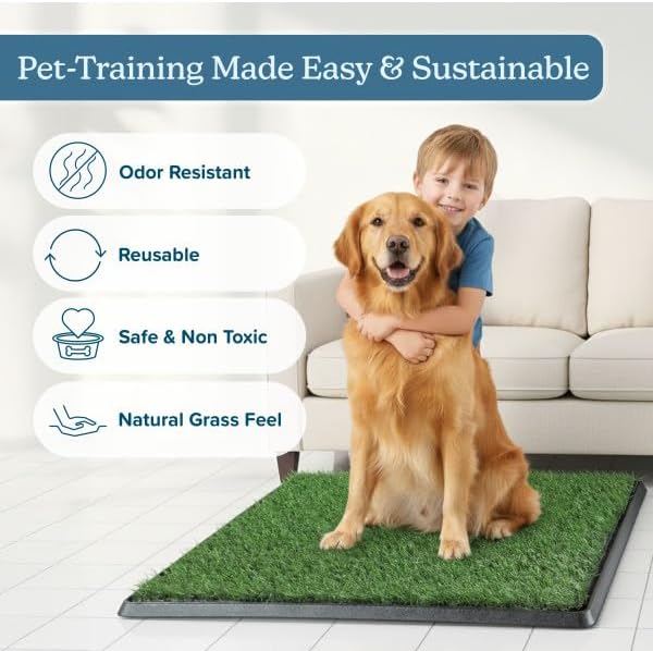 Artificial Grass Puppy Pee Pad for Dogs and Small Pets - Set of Three 23x18.5-Inch Reusable 3-Layer Turf Pads for Dogs - Indoor and Outdoor Fake Grass Potty Pet Supplies by PETMAKER