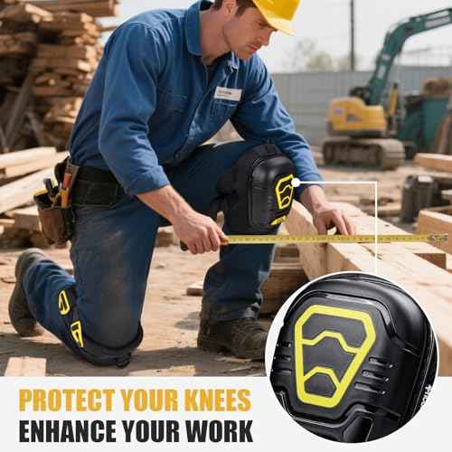 TICONN Gel Knee Pads for Work, Professional Heavy Duty Work Knee Pads for Men with Soft Foam and Gel Cushion for Men Construction, Garden, Flooring (Black/Yellow)