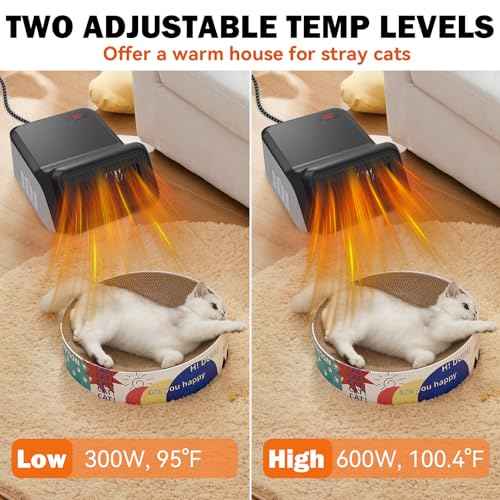 Dog House Heater with Thermostat for Chicken Coop, Small Electric Pet Heater for Outside Dog Cat House, Safe Winter Warmer with PTC Heating, Overheat Protection, Chew-Proof Cord, 95-100.4¡ÆF, 300/600W