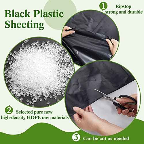 Amylove 6 Mil Black Plastic Sheeting 5 x 100 ft Polyethylene Vapor Barrier Plastic Sheeting Waterproof Tarp Roll of Heavy Duty Thick Covering Film for Plant Farm Garden Greenhouse