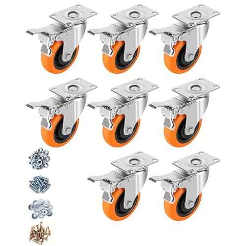 Caster Wheels, 4" Casters Set of 8 Heavy Duty - Update Dual Locking Casters with ON/OFF Tabs (Easier to Operate), Swivel Plate Caster, No Marks Castor Wheels for Carts Furniture and Workbench