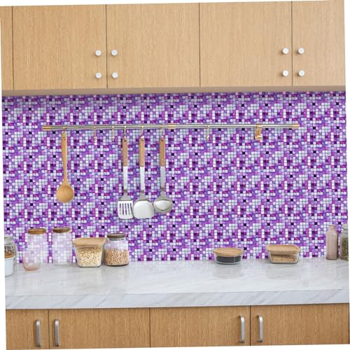 DOITOOL 10pcs Simulated Tile Stickers Decor Adhesive Stickers Paper Peel and Stick Peel and Stick Backsplash Waterproof Stickers Mosaic Tile Decal Purple 3D Baroque PVC Morocco