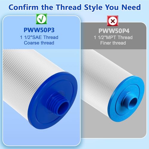 KGC 6CH-940 Spa Filter 2 Pack - Compatible with Pleatco PWW50P3 (1 1/2" SAE Coarse Thread), Unicel 6CH-940, Filbur FC-0359, Waterway 817-0050, 03FIL1400, 25252-for Viking Spa Front Access Skimmer.