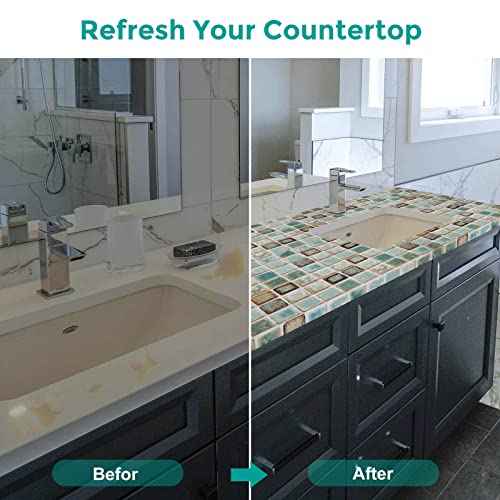 Abyssaly Mosaic Adhesive Thick Self-Adhesive Removable Peel and Stick Teal Green Countertop Wallpaper Mosaic Paper 15.7" x 78.7
