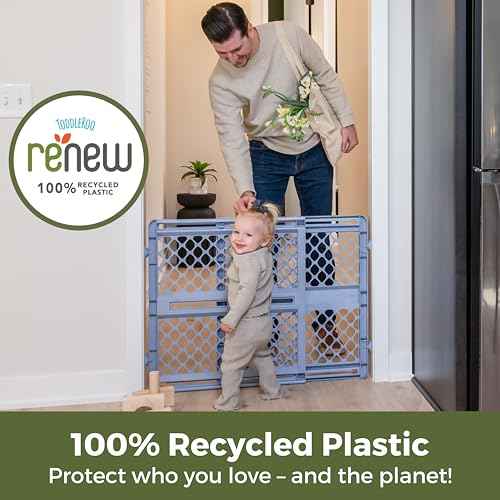 Toddleroo by North States - Renew 100% Recycled Plastic Baby Gate for Doorway; Sturdy for Indoor & Outdoor Use: Pressure Mounted, No Drill Gate; Made in USA; 26" to 42" Wide, 26" Tall Slate Blue