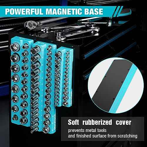 DURATECH Magnetic Socket Organizer Set, 1/4", 3/8", 1/2" Drive Metric Socket Holders Socket Trays for Tool Box and Tool Cart, Hold 74 Pieces Standard Size Deep Size Sockets (Sockets Not Included)