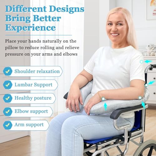 Wheelchair Arm Rest Cushions Armrest Pads for Seniors Transport Chair Back Support Pillow Hand Elbow Pressure Relief Wedge Wheelchair Arm Trough with Cool Feel Pillowcover