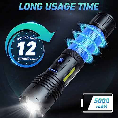 Rechargeable LED Flashlights High Lumen,99,000 Lumens Super Bright Flashlight,Powerful Flash Light 7 Modes with COB Work Light IPX7 Waterproof for Outdoor Emergency Camping Hiking¡¦