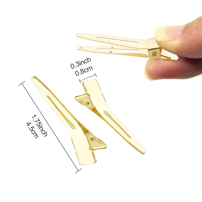 100 Pieces Single Prong Hair Clips, BetterJonny Gold Section Hair Clips 1.75 Inches Curl Clips Metal Alligator Clips Hair Pins for Hair Salon Hair Extensions