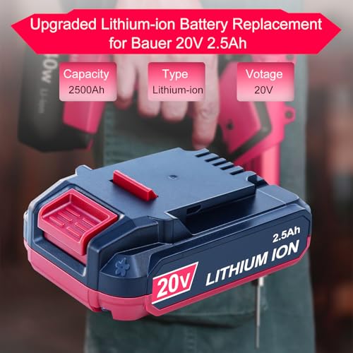 DTK Replacement for Bauer 20V Battery 2.5Ah Lithium-Ion Compatible with 20V Bauer Cordless Tools