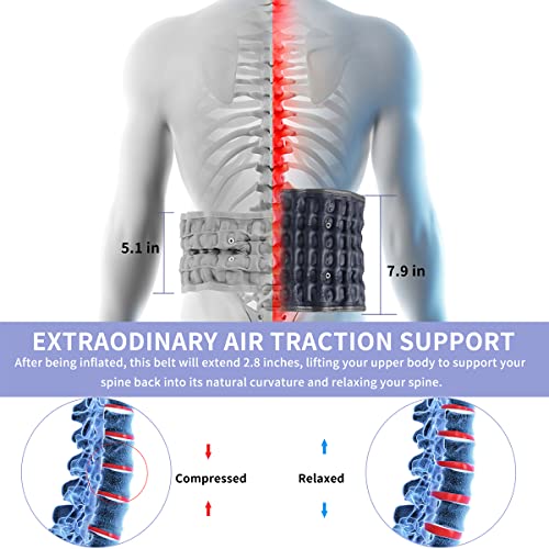 Decompression Back Belt Inflatable Lower Back Brace for Low Back Pain Relief Lumbar Traction Device with Hand Pump, One Size Fits 29-49 Waist
