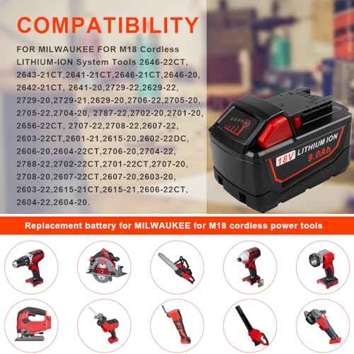 9.0Ah 18V 48-11-1880 Replace for Milwaukee MK-18 Battery Compatible with 48-11-1850 48-11-1860 48-11-1845 48-11-1828 Cordless Power Tools Lithium Battery