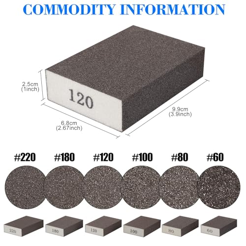 6Pcs Sanding Sponge 220 Grit Sanding Block Washable and Reusable for Wood, Metal, Wall Polish