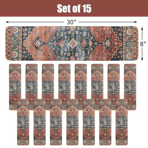 HOMBYS Non-Slip Carpet Stair Treads for Wooden Steps Set of 15, 30"X8" Indoor Stair Runner Extra Slip Resistant Stair Rugs Rubber Safety Mats, Stairway Grip Step Treads RED&Blue