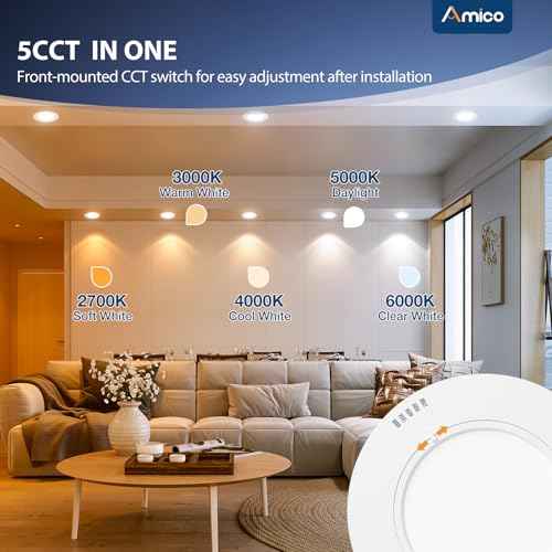 Amico 5/6 inch 5CCT LED Recessed Lighting 6 Pack, 12W=100W, 950LM Adjustable Can Lights, 2700K/3000K/4000K/5000K/6000K Selectable, Dimmable, IC & Damp Rated, Retrofit Installation - ETL & FCC