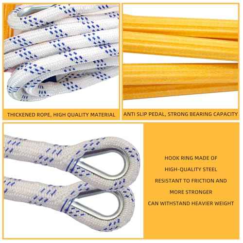 Emergency Fire Escape Ladder,Flame Resistant Safety Rope Ladder with Hooks10FT/13FT/16FT/26FT/32FT/49FT,Fast to Deploy,Easy to Store Withstand Weight up to 2000 pounds(10FT)