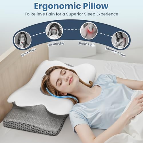 Ergonomic Contour Cervical Neck Pillow for Neck & Shoulder Pain Relief, Memory Foam Pillow for Side/Back/Stomach Sleepers, Skin-Friendly & Breathable Pillowcase