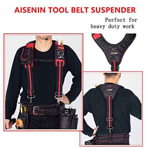 AISENIN Tool Belt Suspenders Construction Work Suspenders with Magnet Pocket, Large Moveable Phone Holder, Pencil Holder