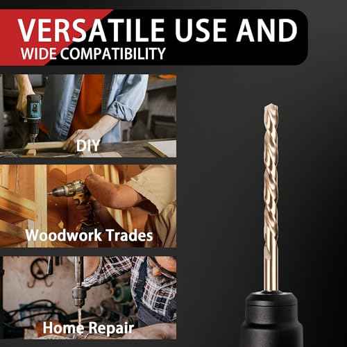 13PC 1/8" Titanium Coated Twist Hex Shank Drill Bit Set, 135 Degree Tip HSS Drill Bit Sets, Impact Driver Drill Bits for Wood, Steel, Metal, Plastic with Quick Change Design