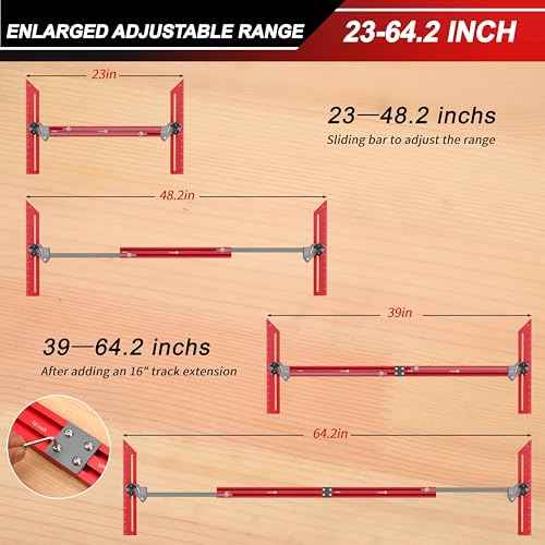 Portable Stair Tread Template Tool, Simple Assembly Stair Measuring Tool, Adjustable Bar Length from 23" to 64.2", Precision Stair Tread Jig with Dual Knobs and Stop Pins, 14" Pivoting Scale