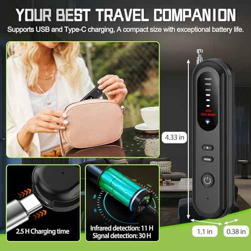 Hidden Camera Detector for Travel, RF Bug Detector & Camera Scanner Detectors for Bugged Cameras, GPS Trackers? Hotel/Public Restroom/Car, Bug Detectors and Spy Cameras Finder for Women and Men, Black