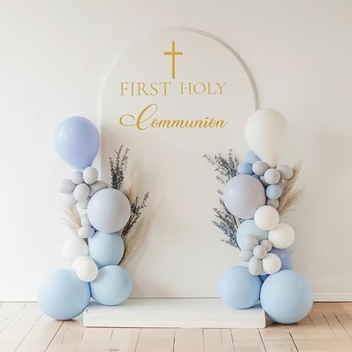 FIRST HOLY Communion Sign Decals for Balloon Arch, Baptism First Communion Party Decorations Wall Sticker for Christian Boy Girl Baby Shower Party Supplies