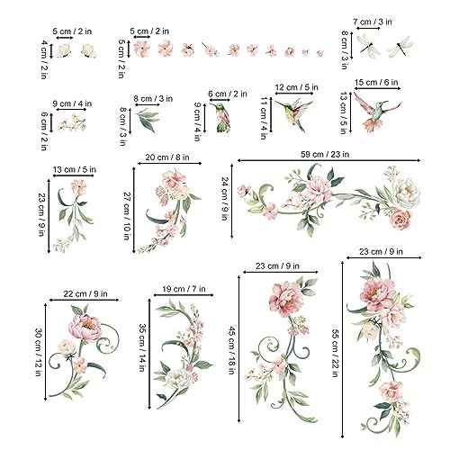 decalmile Peony Flower Wall Decals Pink Blossom Birds Wall Stickers Living Room Bedroom Girls Bedroom Wall Decor
