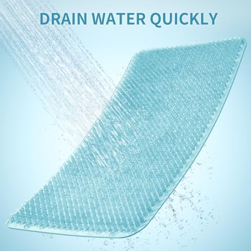 Yolife Shower Foot Scrubber Mat, Anti-Slip Bath Mat with Scrub Bristles, Soft Shower Foot Massager with Strong Suction Cups for Soothe Achy Feet, 25.6" x 13.4"