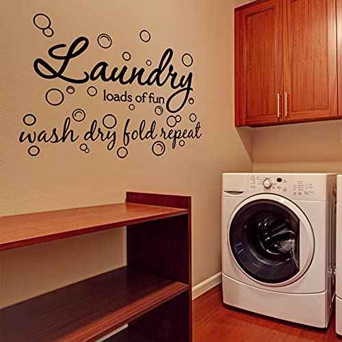Laundry Room Vinyl Wall Decal Bubble Sticker Saying Laundry Loads of Fun Wall Decor Wash Dry Fold Repeat Quote Sticker Laundry Art Signs for Room Home Apartment