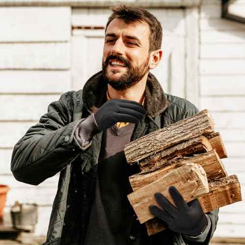 KAYGO 3 Pairs Winter Work Gloves for Men and Women, Thermal Insulated Safety Work Gloves Nitrile Coated, Super Grip on Palm & Fingers, Ideal for Freezer Work, KG12W Black, M