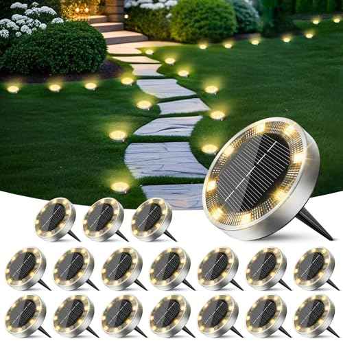 Peasur Solar Ground Lights Outdoor, 18 Pack Flat Solar Powered Disc Lights, IP68 Waterproof, Anti-Rust, Landscape Lighting for Pathway Garden Yard Lawn Walkway Landscape Driveway, Mini, Warm White