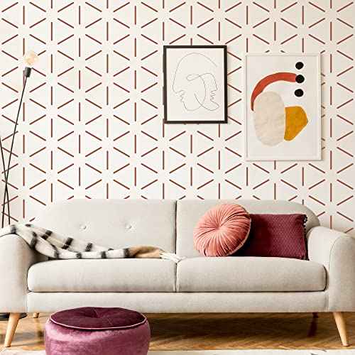 6 Pack 14'' Modern Herringbone Geometric Brick Hexagon Boho Lines Wall Stencils for Painting Large Pattern on Wall, Reusable Decorative Template for Scandinavian Painting Wall D?cor