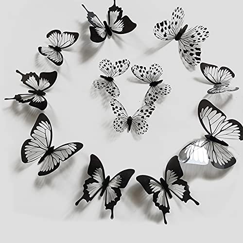 24 Pcs/Set Black White 3D Butterfly Wall Stickers Wedding Decoration Decals Bedroom Living Room Home Decor Butterflies Sticker
