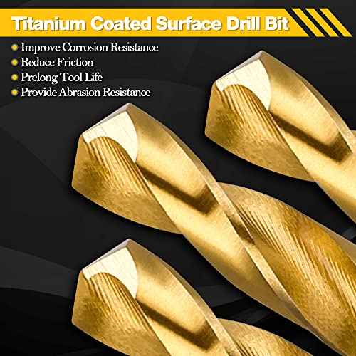 1/8" Titanium Drill Bits, HSS Metal Jobber Length Twist Drill Bits, 135¡Æ Split Point, Suitable for Drilling in Metal, Plastic, Wood, Pack of 20pcs, BECOLLO¡¦