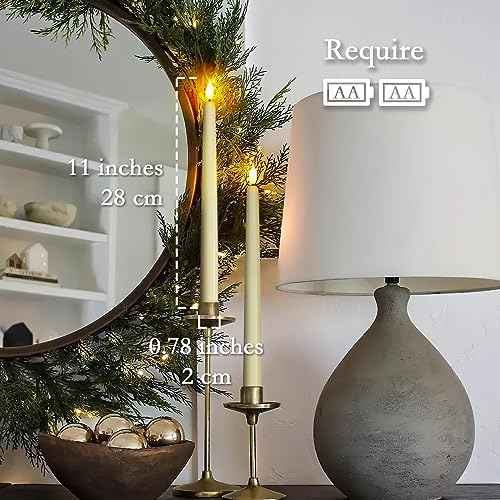 Homemory 24 Pcs Flameless Taper Candles with Remote Timer Dimmer, 11 inches Ivory Candlesticks Battery Operated, Plastic LED Taper Candles with Flickering Flame for Halloween Christmas Church Wedding