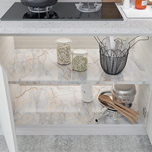 CRE8TIVE Cyan Gold Marble Contact Paper for Countertops Waterproof Glossy Cracked Marble Wallpaper Peel and Stick Countertops Self Adhesive Thick Vinyl Removable Wallpaper for Bathroom Kitchen 12"x80"