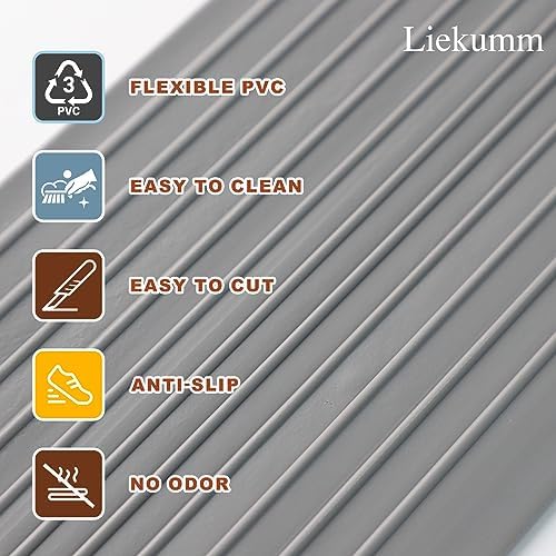 LIEKUMM 3/4" Rise PVC Threshold Ramp for Doorways, 1700 Lbs Capacity, Self-Adhesive Transition Ramp for Wheelchairs, Strollers, and Scooters, Cuttable, Grey