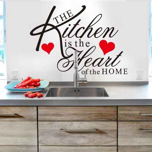 The Kitchen is The Heart of The Home Red Heart Wall Decal Sticker Art Mural Home D?cor Quote DIY